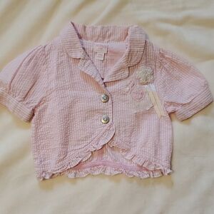 XOXO Baby Pink Striped Short Sleeve Jacket, 12 Months
